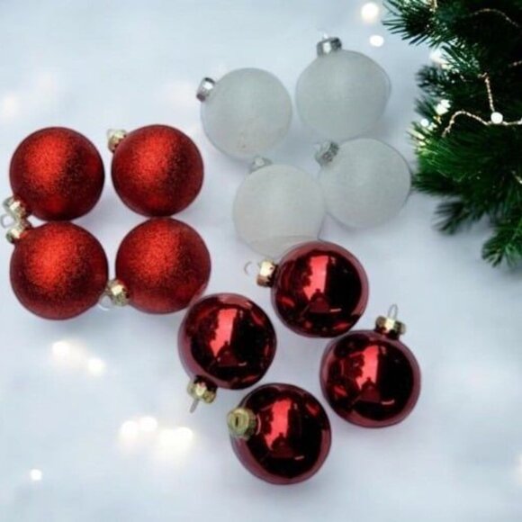12 Pc Glass Christmas Ornaments 2.3 In Shiny Matte & Glitter Choose Color - Picture 5 of 5